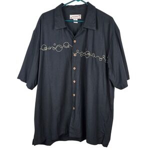 SUMMA Mens Black Silk Cotton Blend Short Sleeve‎ Button Up Shirt 2X Tropical